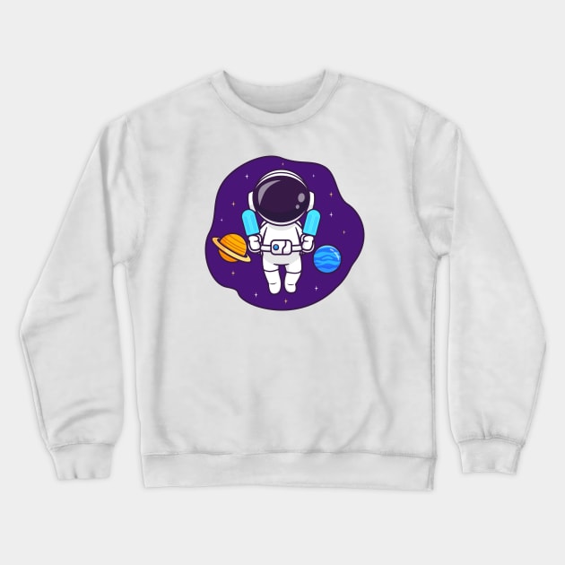 Cute Astronaut Floating In Space With Popsicle Ice Cream Cartoon Crewneck Sweatshirt by Catalyst Labs